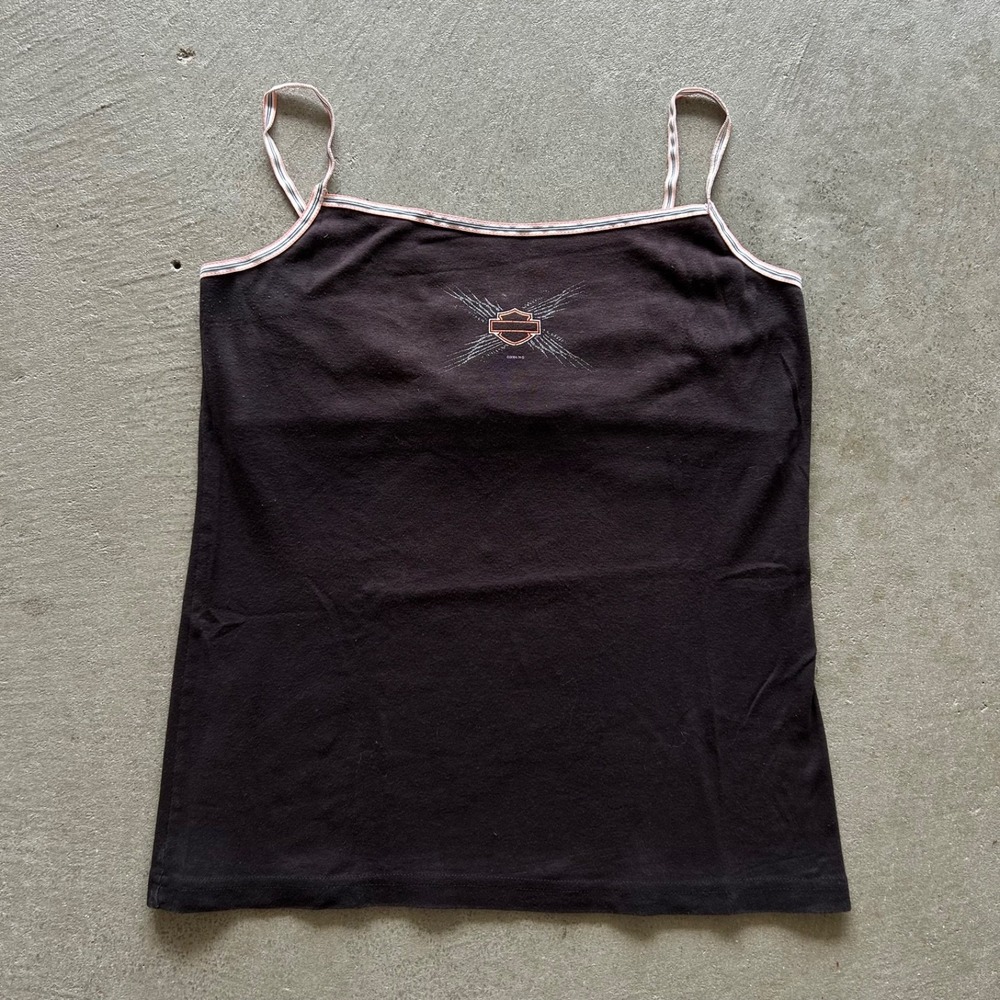 Vintage Harley Davidson Cami Tank Top Womens XL Black Tampa Florida Biker Shirt